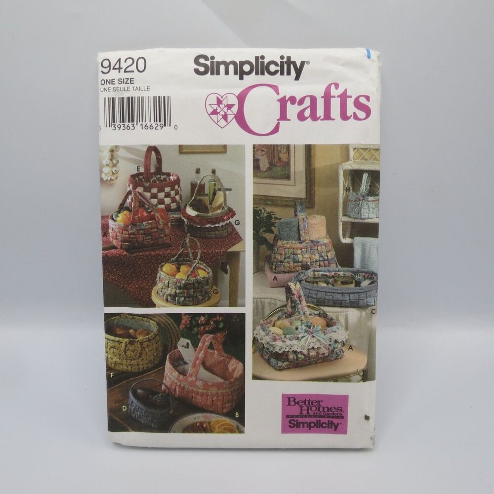 Simplicity 9420 Fabric Basket Crafts One Size 1990s Vintage Sewing Pattern